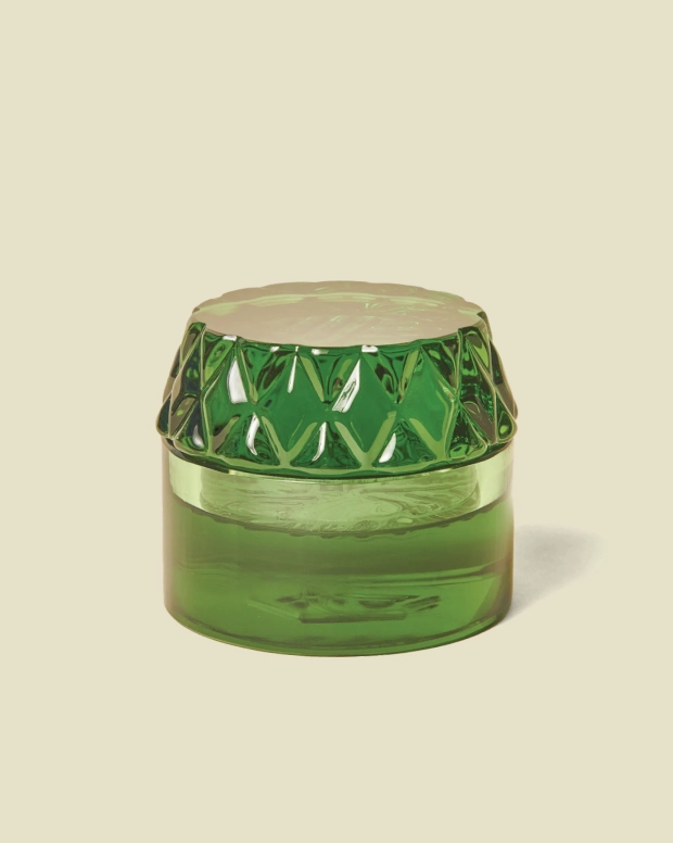 Glass Grinder in green cut glass