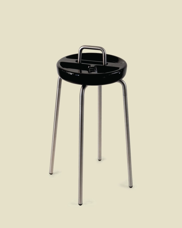 Side Table Ashtray in black on three steel legs