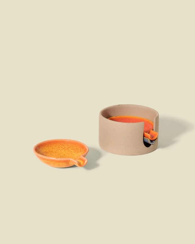 Stacking Ashtray by Seth, Tri-Color: holder and orange tray