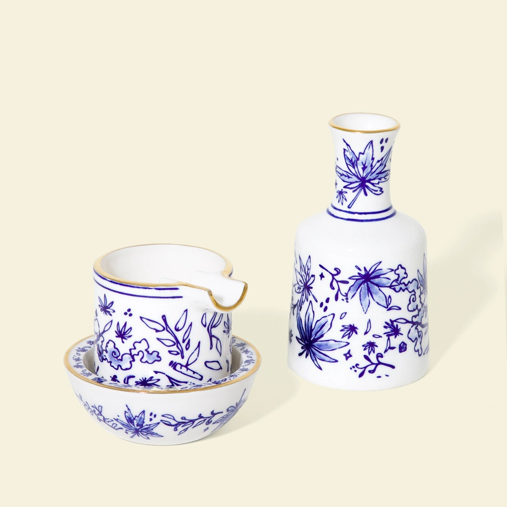 Ashtray Set by Seth - Floral on a cream background